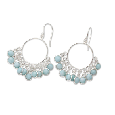Larimar chandelier earrings, 'Playful Petals' - Handmade Larimar and Sterling Silver Chandelier Earrings