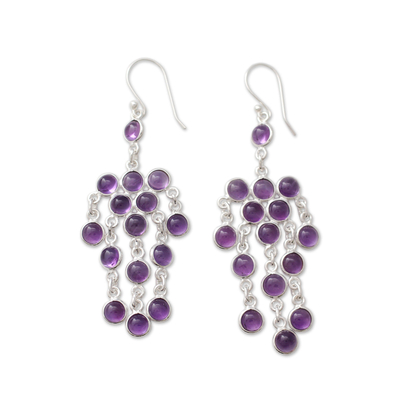 Amethyst chandelier earrings, 'Ecstatic Purple' - Sterling Silver Chandelier Earrings with Amethyst Cabochons