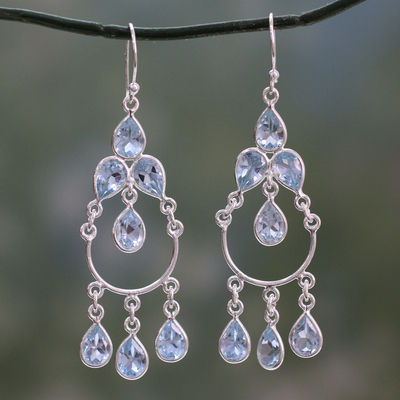 Blue topaz chandelier earrings, Azure Elegance