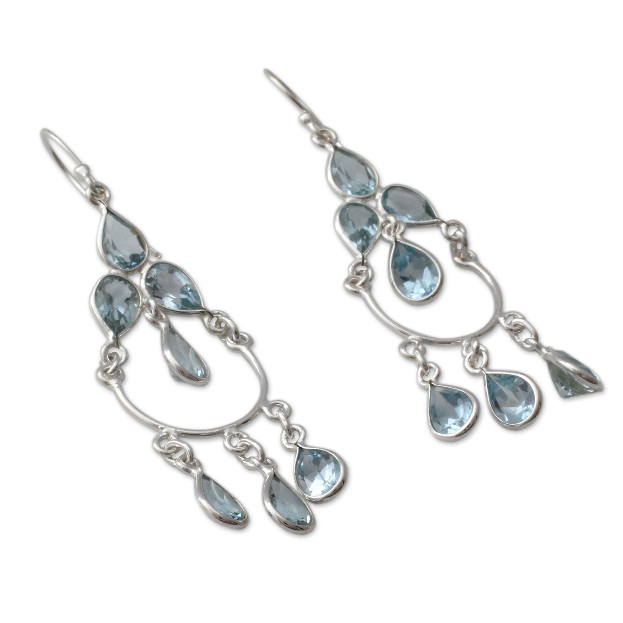 Blue Topaz Handcrafted Sterling Silver Chandelier Earrings Azure