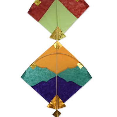 Paper and bamboo ornament, 'Kite Festival' (6 inch) - Paper and Bamboo Kite Ornament for Wall from India (6 inch)