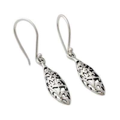 Sterling silver dangle earrings, 'Jali Dewdrop' - India Jali Handcrafted Sterling Silver Dangle Earrings