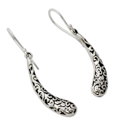 Sterling silver dangle earrings, 'Jali Leaf' - Handcrafted India Jali Art Sterling Silver Dangle Earrings