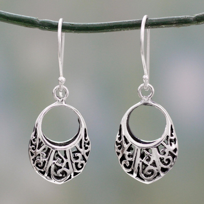 Sterling silver dangle earrings, 'Floral Basket' - Floral Theme Handcrafted Sterling Silver Earrings from India