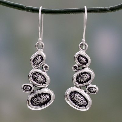 Sterling silver dangle earrings, 'Pebbles on the Beach' - India Fair Trade Abstract Sterling Silver Earrings