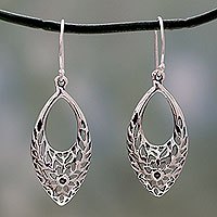 Sterling silver dangle earrings, 'Jali Blossoms' - Sterling Silver Earrings from India with Flowers and Foliage