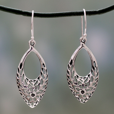 Sterling silver dangle earrings, 'Jali Blossoms' - Sterling Silver Earrings from India with Flowers and Foliage