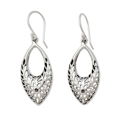 Sterling silver dangle earrings, 'Jali Blossoms' - Sterling Silver Earrings from India with Flowers and Foliage