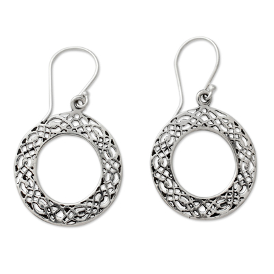 Sterling silver dangle earrings, 'Lacy Loops' - Lacy Sterling Handcrafted Circle Earrings