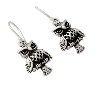 Unique Bird Theme Sterling Silver Owl Dangle Earrings - Owl at Midnight ...