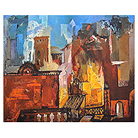 GiclÃ©e print on canvas, 'Structure II' by Somenath Maity - India Abstract Cityscape Color Archival Print on Canvas