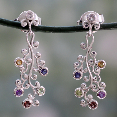 Multi-gemstone dangle earrings, Rainbow Wisteria