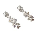 Multi-gemstone dangle earrings, 'Rainbow Wisteria' - Silver Earrings Handcrafted with 6 Kinds of Gems