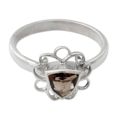 Smoky quartz cocktail ring, 'Delhi at Dusk' - Smoky Quartz and Sterling Silver Handcrafted Ring