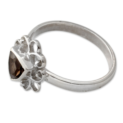 Smoky quartz cocktail ring, 'Delhi at Dusk' - Smoky Quartz and Sterling Silver Handcrafted Ring