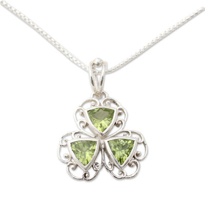 Peridot pendant necklace, 'Delhi in Green' - Peridot and Sterling Silver Handcrafted Pendant Necklace