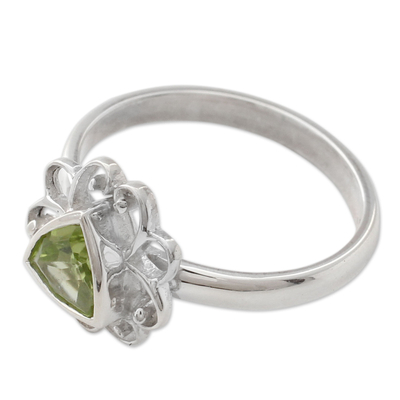 Peridot cocktail ring, 'Delhi in Green' - Peridot and Sterling Silver Handcrafted Ring