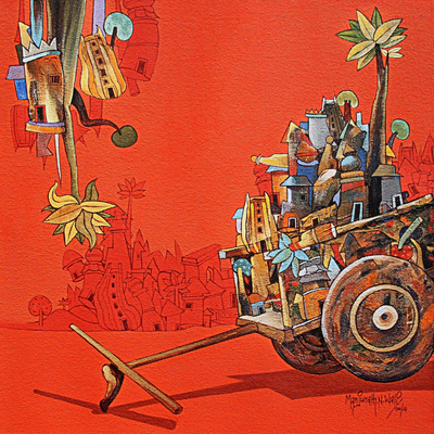 Giclee print on canvas, 'Imagination II' by Manjunath Wali - Modern India Collectible Color Archival Print on Canvas