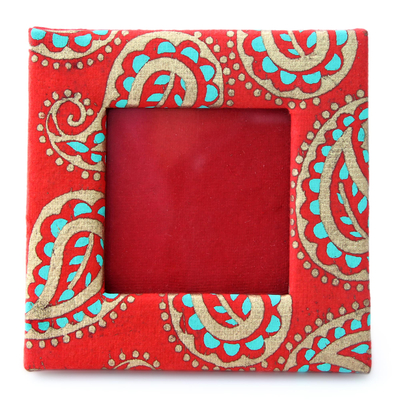 Handmade paper photo frame, Paisley in Motion (2x2 in)