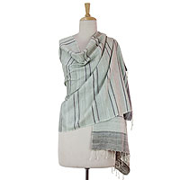 Silk shawl, 'Soft Colors' - India Tussar Silk Striped Pastels Handwoven Shawl