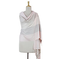 Indian Handwoven Pink and Taupe Silk Shawl,'Rose Tonalities'