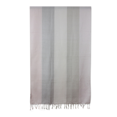 Silk shawl, 'Rose Tonalities' - Indian Handwoven Pink and Taupe Silk Shawl