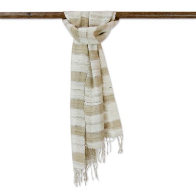 Men's silk scarf, 'Bhagalpuri Style' - Unisex Eri All Natural Silk Scarf in Tan and Ivory Handwoven