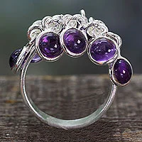 Amethyst-Clusterring, „Festlicher Stil“ – handgefertigter Ring aus indischem Sterlingsilber mit 10 Amethysten