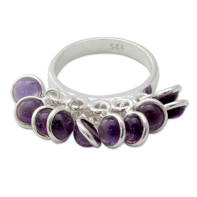 Amethyst cluster ring, 'Festive Style' - India Artisan Crafted Sterling Silver Ring with 10 Amethysts