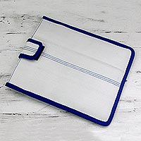 Upcycled fire hose tablet sleeve, 'Conserving Nature' - Upcycled Fire Hose 9-inch Tablet Sleeve in White and Blue