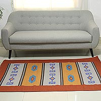 Wool dhurrie rug, 'Geometric Morning' (4x6) - Hand Woven Wool Indian Dhurrie Patterned Area Rug (4x6)