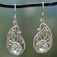 Prasiolite and peridot dangle earrings, 'Dazzling Boteh' - Sterling Silver Paisley Earrings with Prasiolite and Peridot