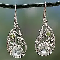 Pendientes colgantes de prasiolita y peridoto - Pendientes Paisley en Plata de Ley con Prasiolita y Peridoto