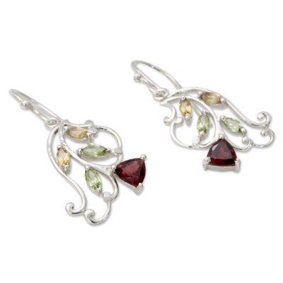 Multigemstone flower earrings, 'Rosebud Glory' - Multigemstone Flower Earrings Crafted with Sterling Silver