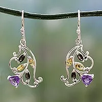 Blumenohrringe mit mehreren Edelsteinen, „Glorious Rosebud“ – Blumenohrringe aus Sterlingsilber mit mehreren Edelsteinen