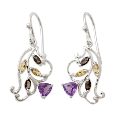 Multigemstone flower earrings, 'Glorious Rosebud' - Multigemstone Sterling Silver Flower Earrings