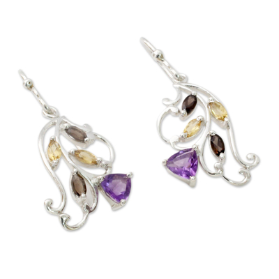 Multigemstone flower earrings, 'Glorious Rosebud' - Multigemstone Sterling Silver Flower Earrings