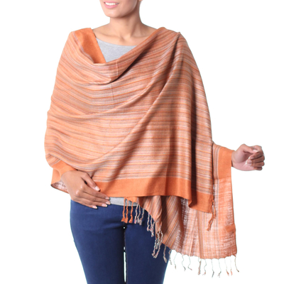Mantón de seda - Mantón a rayas de seda tejido a mano para mujer de India Artisan Craft