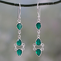 Onyx dangle earrings, 'Mystic Wonder' - Sterling Silver Handcrafted Earrings with Faceted Green Onyx
