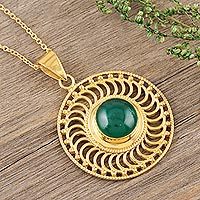 Gold vermeil onyx pendant necklace, 'Whirlwind' - 22k Gold Vermeil Pendant Necklace with Green Onyx