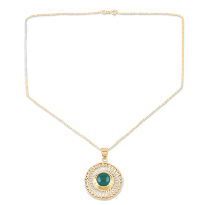 Halskette mit Anhänger aus Gold-Vermeil-Onyx - Halskette mit Anhänger aus 22-karätigem Gold-Vermeil und grünem Onyx