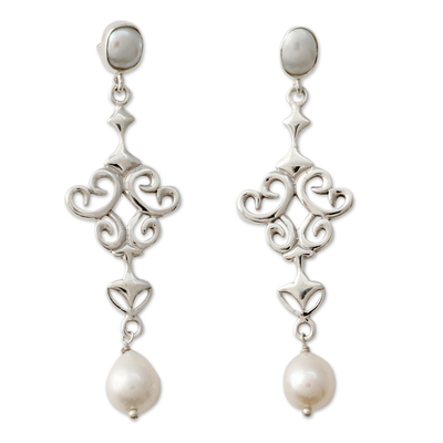 Ohrhänger aus Zuchtperlen - Glänzende Ohrringe aus Sterlingsilber mit weißen Perlen aus Indien