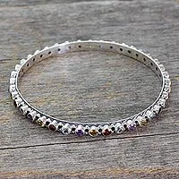 Multigemstone bangle bracelet, 'Multicolor Energy' - Amethyst Topaz Citrine and Garnet Silver Bangle Bracelet