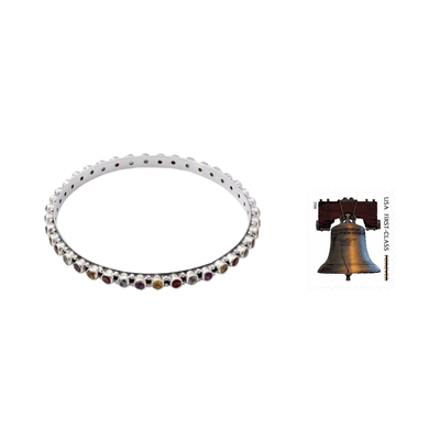 Multigemstone bangle bracelet, 'Multicolor Energy' - Amethyst Topaz Citrine and Garnet Silver Bangle Bracelet