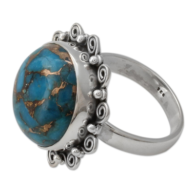 Sterling silver cocktail ring, 'Solar Blues' - Indian Blue Composite Turquoise on Sterling Silver Ring