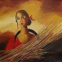 'Neo–Marxian I' - Indian Woman's Portrait in Signed Acrylic on Canvas