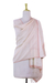 Cotton shawl, 'Orderly Peach' - Hand Woven Cotton Shawl Wrap in Peach and Ivory