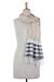Bufanda de algodón - Bufanda de algodón beige tejida a mano con rayas blancas y negras