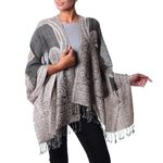 Jamawar wool shawl, 'Ivy and Paisley' - Brown and Olive Green Indian Jamawar Style Wool Shawl