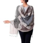 Jamawar wool shawl, 'Ivy and Paisley' - Brown and Olive Green Indian Jamawar Style Wool Shawl